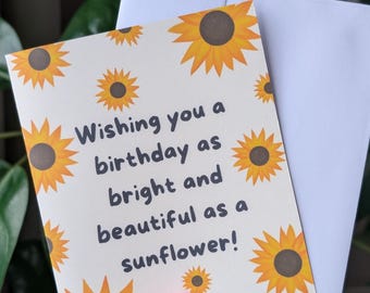 Tarjeta de cumpleaños con girasol, te deseo un feliz cumpleaños, tarjeta de feliz cumpleaños para la mejor amiga, tarjeta de cumpleaños con girasol hecha a mano para ella