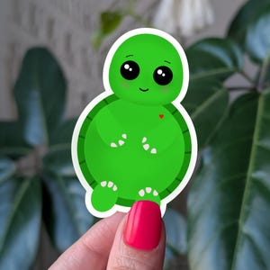 Autocollant mignon tortue verte, autocollant animal kawaii en vinyle pour ordinateurs portables, tortue heureuse, autocollant mignon pour journaux