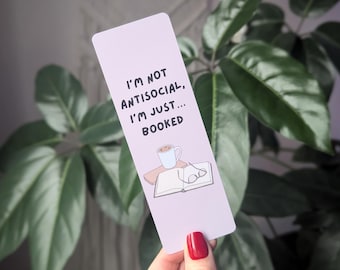 Ik ben niet asociaal, ik ben net geboekt, grappige bladwijzer, boekcadeau voor boekenliefhebbers, introverte bladwijzer, booktrovert, bookish, koffie en boeken