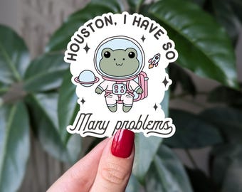 Adesivo de astronauta sapo engraçado: Houston, eu tenho problemas