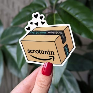 Pegatina de serotonina y ansiolítica, divertida pegatina de salud mental para botella de agua, artículos para aliviar la ansiedad, regalo de autocuidado para adictos a las compras.