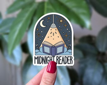 Adesivo de leitor da meia-noite, adesivo de vinil para amantes de livros, presente para leitor noturno, estética de leitura aconchegante, adesivo para laptop de leitor voraz