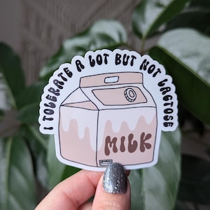 I tolerate a lot but not lactose, milk carton stickers for laptop funny, allergy stickers for water bottle, funny quote stickers for bestie