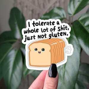 Grappige glutenvrije sticker, ik verdraag veel dingen, maar geen gluten, broodvinylsticker voor laptops