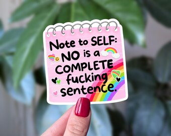 Notitie voor mezelf Nee is een volledige zin Sticker regenboog notitieblok handgetekende leuke sticker geestelijke gezondheid grensinstelling