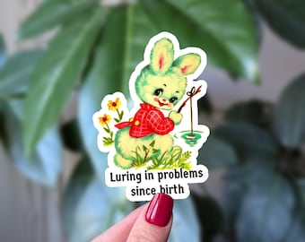 Vintage Fishing Bunny Vinyl Sticker - Luring in Problems