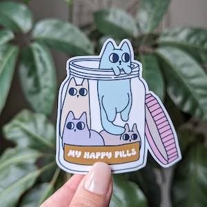 My happy pills, schattige kattenstickers voor Kindle, merch voor geestelijke gezondheid, kattenliefhebbercadeau voor beste vriend, kittenstickers voor telefoon, antidepressivum