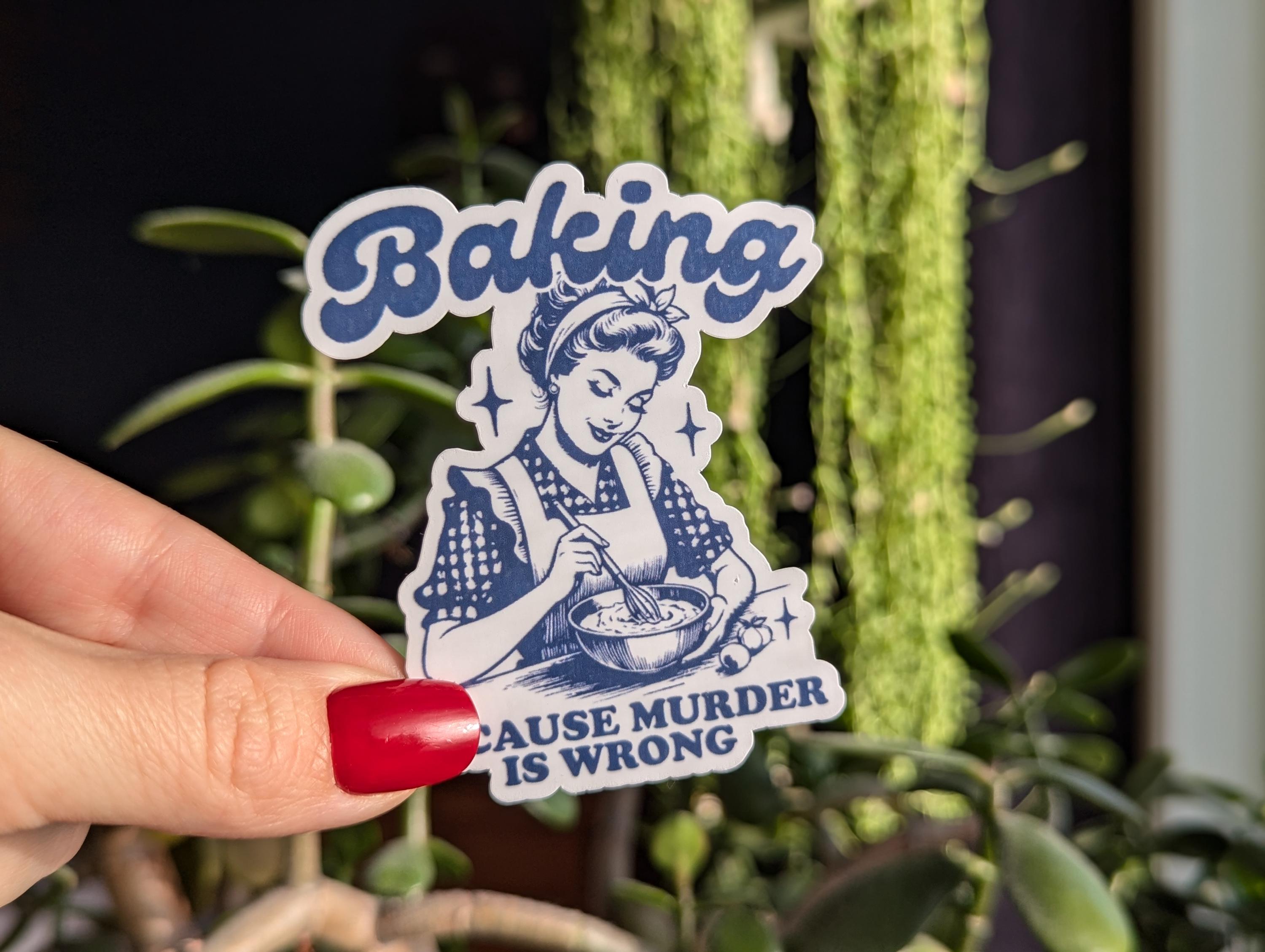 Targa In Latta WEIMEILD Con Scritta Umoristica "Baking Because Murder Is Wrong" - Decorazione Da Parete 20x30 Cm - Perfetta Per Cucina, Bar, Pub