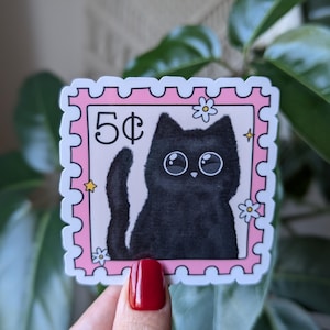 Autocollant mignon de chat noir, autocollants de timbre pour le journal, cadeau mignon pour les amoureux des chats, autocollants de chaton pour ordinateur portable, autocollants d'animal de compagnie pour la journalisation