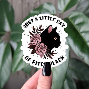 Sticker noir juste un petit rayon, sticker vinyle gothique chat noir pour bouteille d'eau, sticker esthétique sombre pour ordinateur portable