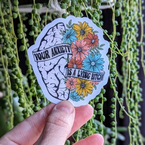 Your anxiety is a lying bitch sticker, anxiety stickers for hydroflask mental health, motivational gift for best friend, self care gift for image 4