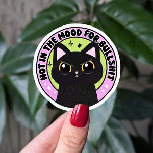 Sticker chat noir en colère, pas d'humeur pour les conneries, sticker chat impertinent en vinyle, stickers sarcastiques pour ordinateur portable, sticker cadeau pour meilleur ami
