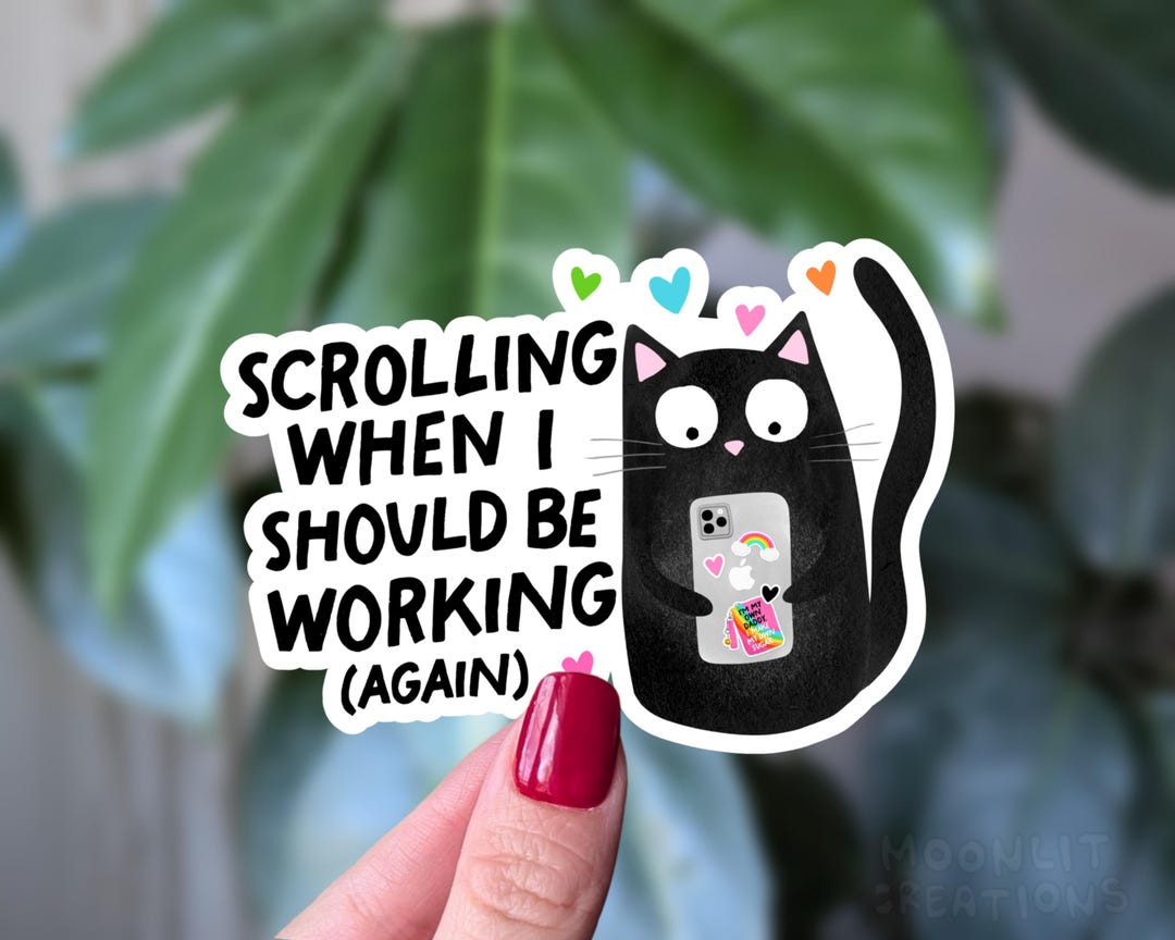 Funny Procrastination Cat Sticker: Work From Home Laptop Decor - Etsy