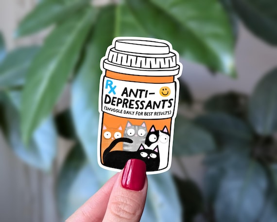 Prescription Cat Snuggles Sticker: Funny Mental Health Humor Vinyl Decal