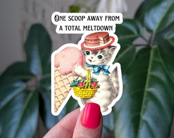 Meltdown Cat Ice Cream Sticker: Funny Dark Humor Gift