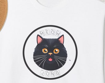 Meow Jong - Perfect Sweatshirt for Mahjong and Cat Lovers, Unisex Midweight Fleece Crewneck Sweatshirt, Mahjong Lover, Cat Lover