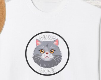 Meow Jong - Perfect Sweatshirt for Mahjong and Cat Lovers, Unisex Midweight Fleece Crewneck Sweatshirt, Mahjong Lover, Cat Lover