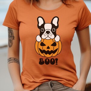 Bulldog Francés Halloween Camiseta de Algodón Unisex, Frenchie, Amante del Frenchie, Amante de los Perros, Camiseta Divertida de Halloween, Regalo para el Amante del Bulldog Francés