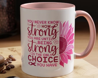 Breast Cancer Awareness Accent Coffee Mug (11, 15oz) Breast Cancer Ceramic Mug, Awareness Month