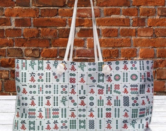Mahjong Tiles Weekender Bag, Travel Duffel, Overnight Bag, Carry-On Tote, Luggage, Travel Gift, Mahjongg Lover