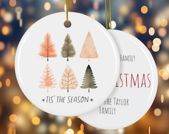 Personalized Tis the Season Christmas Tree Ceramic Ornament, Double-Sided, Holiday Ornament, Personalized Message