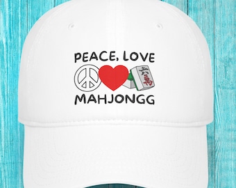 Peace Love Mahjongg baseballpet met laag profiel, mahjongliefhebber, mahjongcadeau, cadeau voor moeder, kerstcadeau