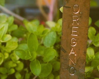 Etiqueta, placa ou letreiro de cobre estampado à mão com um toque vintage.