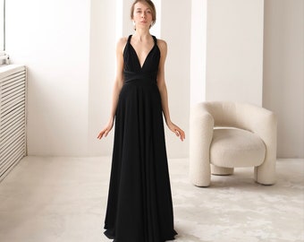 Robe noire infini, robe de demoiselle d'honneur noire, robe convertible noire, robe multi-voies, robe de demoiselle d'honneur, mariage noir, robe longue noire