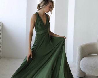 Robe infini vert olive, robe de demoiselle d'honneur vert olive, robe convertible olive, robe multi-voies, robe de demoiselle d'honneur, mariage vert olive