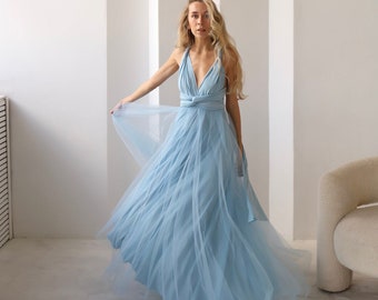 Robe bleu ciel en tulle, Robe de demoiselle d'honneur bleu clair, Robe convertible bleue, Robe multi-voies, Robe de demoiselle d'honneur, Mariage bleu ciel