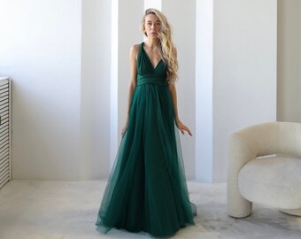 Emerald green Infinity Dress Tulle, Emerald Bridesmaid Dress, Emerald Convertible Dress, Multiway Dress, Bridesmaid Dress, Emerald Wedding