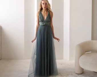 Sage green Infinity Dress Tulle, Sage green Bridesmaid Dress, Convertible Dress, Multiway Dress, Bridesmaid Dress, Sage green Wedding