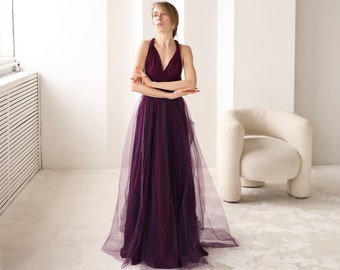 Grape Infinity Dress Tulle, Grape Bridesmaid Dress Tulle, Grape Convertible Dress, Multiway Dress, Bridesmaid Dress, Grape Wedding