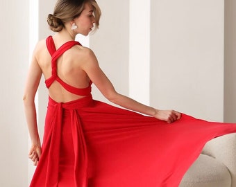 Rotes Infinity Kleid, rotes Brautjungfernkleid, rotes Cabrio-Kleid, Multiway-Kleid, Brautjungfernkleid, Hochzeit, rotes Maxikleid, rotes Kleid