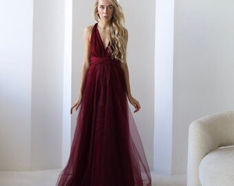 Burgundy wine Infinity Dress Tulle, Burgundy Bridesmaid Dress, Wine Convertible Dress, Multiway Dress, Bridesmaid Dress, Burgundy Wedding