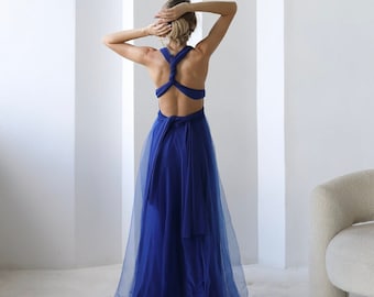 Royal blue Infinity Dress Tulle, Royal blue Bridesmaid Dress, Royal blue Convertible Dress, Multiway Dress, Bridesmaid Dress, Blue Wedding