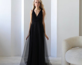 Black Infinity Dress Tulle, Black Bridesmaid Dress, Black Convertible Dress, Multiway Dress, Bridesmaid Dress, Black Wedding