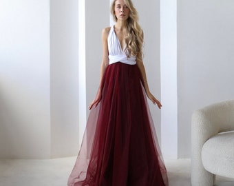 Burgundy wine Infinity Dress Tulle, Burgundy Bridesmaid Dress, Wine Convertible Dress, Multiway Dress, Bridesmaid Dress, Burgundy Wedding