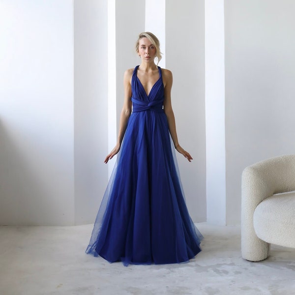 Royal blue Infinity Dress Tulle, Royal blue Bridesmaid Dress, Royal blue Convertible Dress, Multiway Dress, Bridesmaid Dress, Blue Wedding