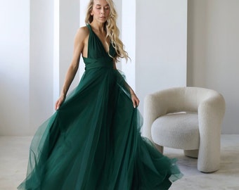 Smaragdgroene Infinity jurk Tule, Emerald bruidsmeisjesjurk, Emerald converteerbare jurk, meerwegjurk, bruidsmeisjesjurk, Emerald Wedding