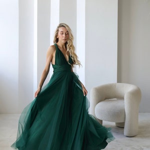 Emerald green Infinity Dress Tulle, Emerald Bridesmaid Dress, Emerald Convertible Dress, Multiway Dress, Bridesmaid Dress, Emerald Wedding