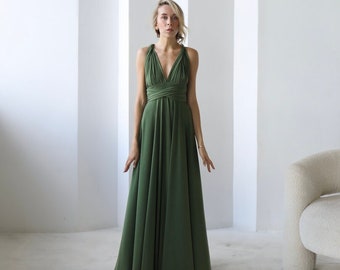 Robe Infinity vert olive, robe de demoiselle d’honneur vert olive, robe convertible olive, robe multiway, robe de demoiselle d’honneur, mariage vert olive