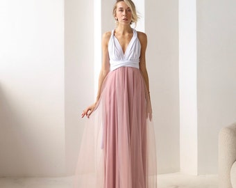 Blush Infinity Dress Tulle, Blush Bridesmaid Dress, Blush Convertible Dress, Multiway Dress, Bridesmaid Dress, Blush Wedding