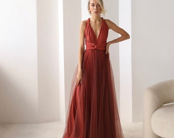 Robe Rust Infinity Tulle, Robe de demoiselle d’honneur Rust, Robe Convertible Rust, Robe Multiway, Robe de demoiselle d’honneur, Mariage Rust