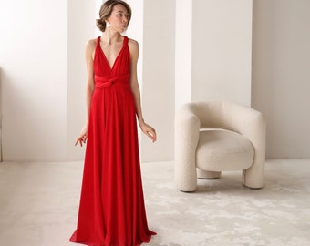 Robe rouge infini, robe de demoiselle d'honneur rouge, robe convertible rouge, robe multi-voies, robe de demoiselle d'honneur, mariage rouge, robe longue rouge, robe rouge