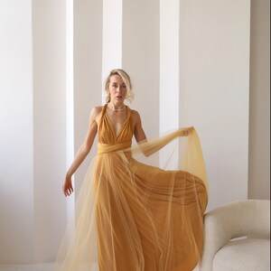 Robe Infinity jaune moutarde Tulle, Robe de demoiselle dhonneur jaune moutarde, Robe convertible, Robe Maxi, Robe Multiway, Mariage jaune moutarde image 6