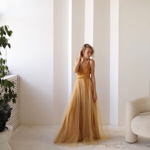 Robe Infinity jaune moutarde Tulle, Robe de demoiselle dhonneur jaune moutarde, Robe convertible, Robe Maxi, Robe Multiway, Mariage jaune moutarde image 7