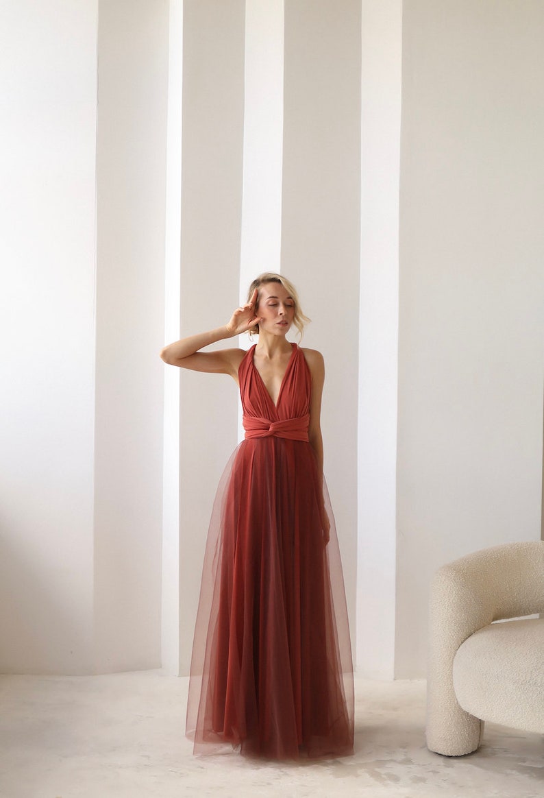 Robe Rust Infinity Tulle, Robe de demoiselle dhonneur Rust, Robe Convertible Rust, Robe Multiway, Robe de demoiselle dhonneur, Mariage Rust image 4