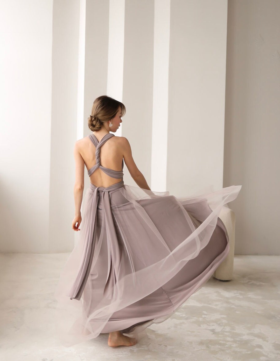 Taupe Washed Plaid Tiered Dress