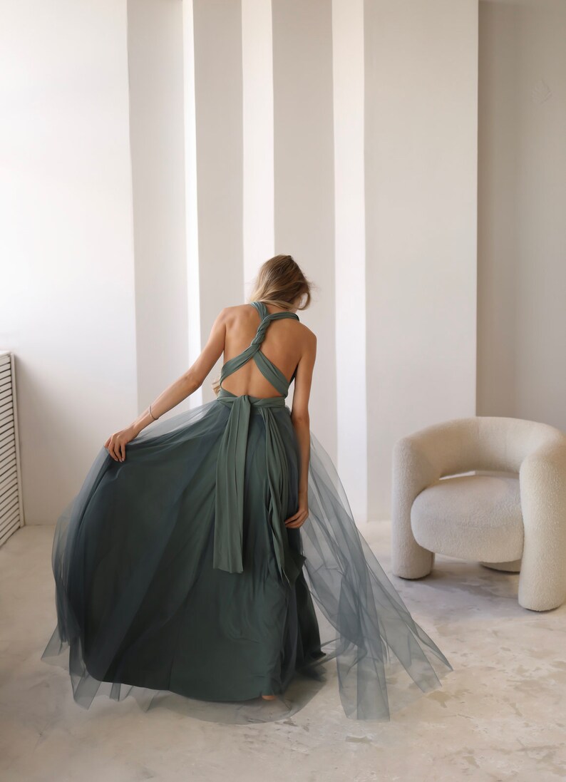 Sage green Infinity Dress Tulle, Sage green Bridesmaid Dress, Convertible Dress, Multiway Dress, Bridesmaid Dress, Sage green Wedding zdjęcie 7